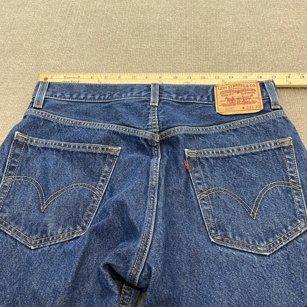 Vintage Levis 505 Jeans Mens 33x29 Blue Wash 90s Y2K Straight Leg‎ Denim Hemmed
